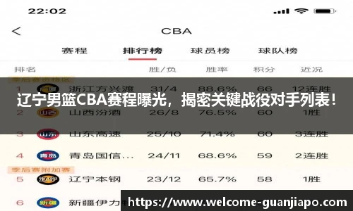 辽宁男篮CBA赛程曝光，揭密关键战役对手列表！